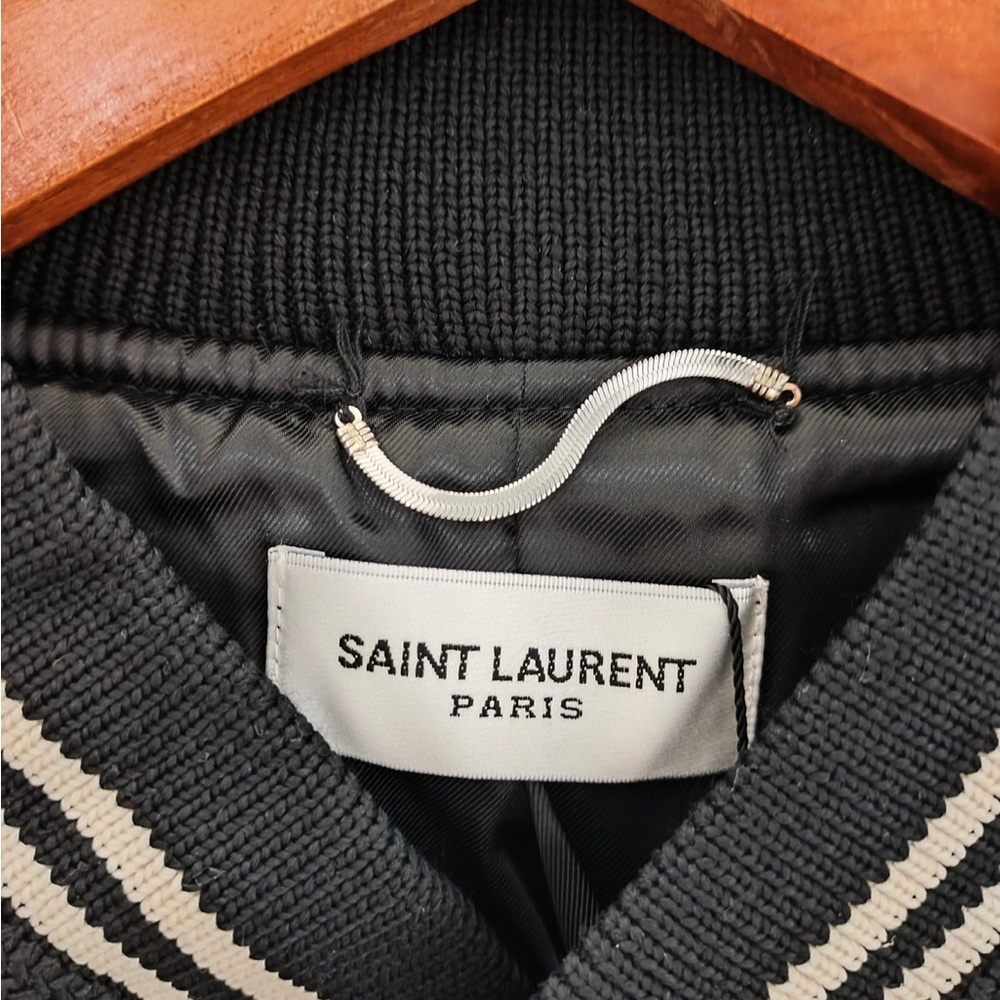 Saint Laurent Black and White Contrast Varsity Bomber Jacket - Picture 2 of 8